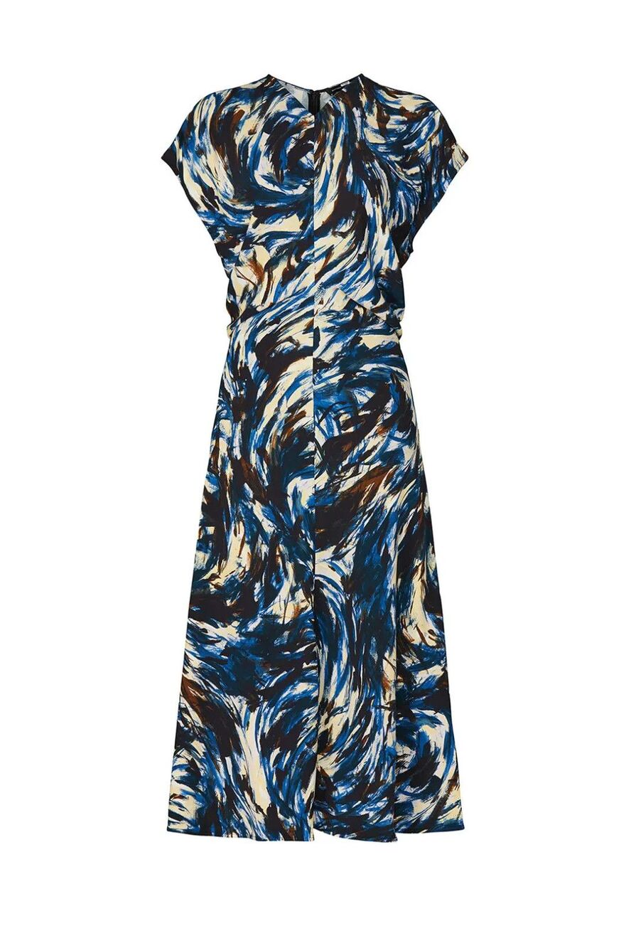 Proenza Schouler Printed Cady Dress Blue Abstract Painterly Brushstroke Size 10